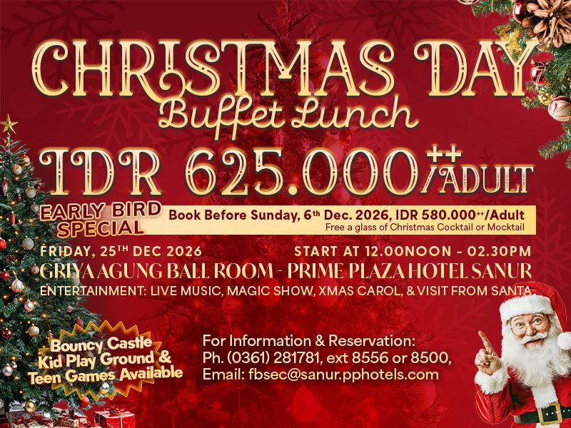 Christmas Day Buffet Lunch di Prime Plaza Hotel Sanur